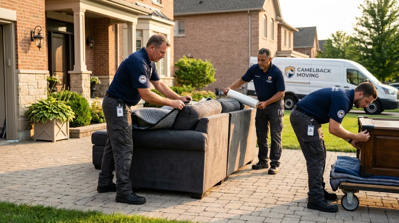 Large estate moving crew wrapping furniture in Cactus, TX